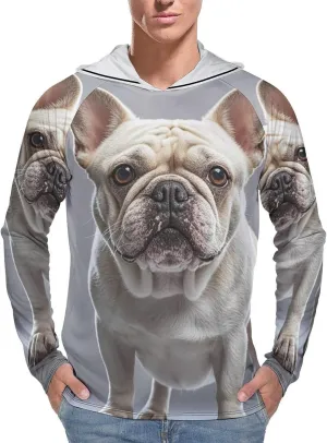 Men's UPF 50  Sun Protection Hoodie Outdoor UV Shirts French Bulldog Long Sleeve Quick Dry Fishing Hiking Shirt