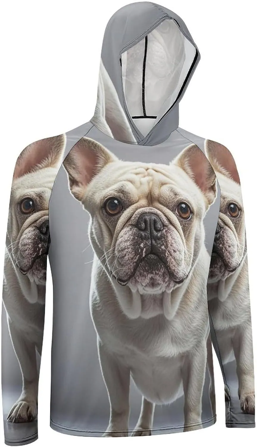Men's UPF 50  Sun Protection Hoodie Outdoor UV Shirts French Bulldog Long Sleeve Quick Dry Fishing Hiking Shirt