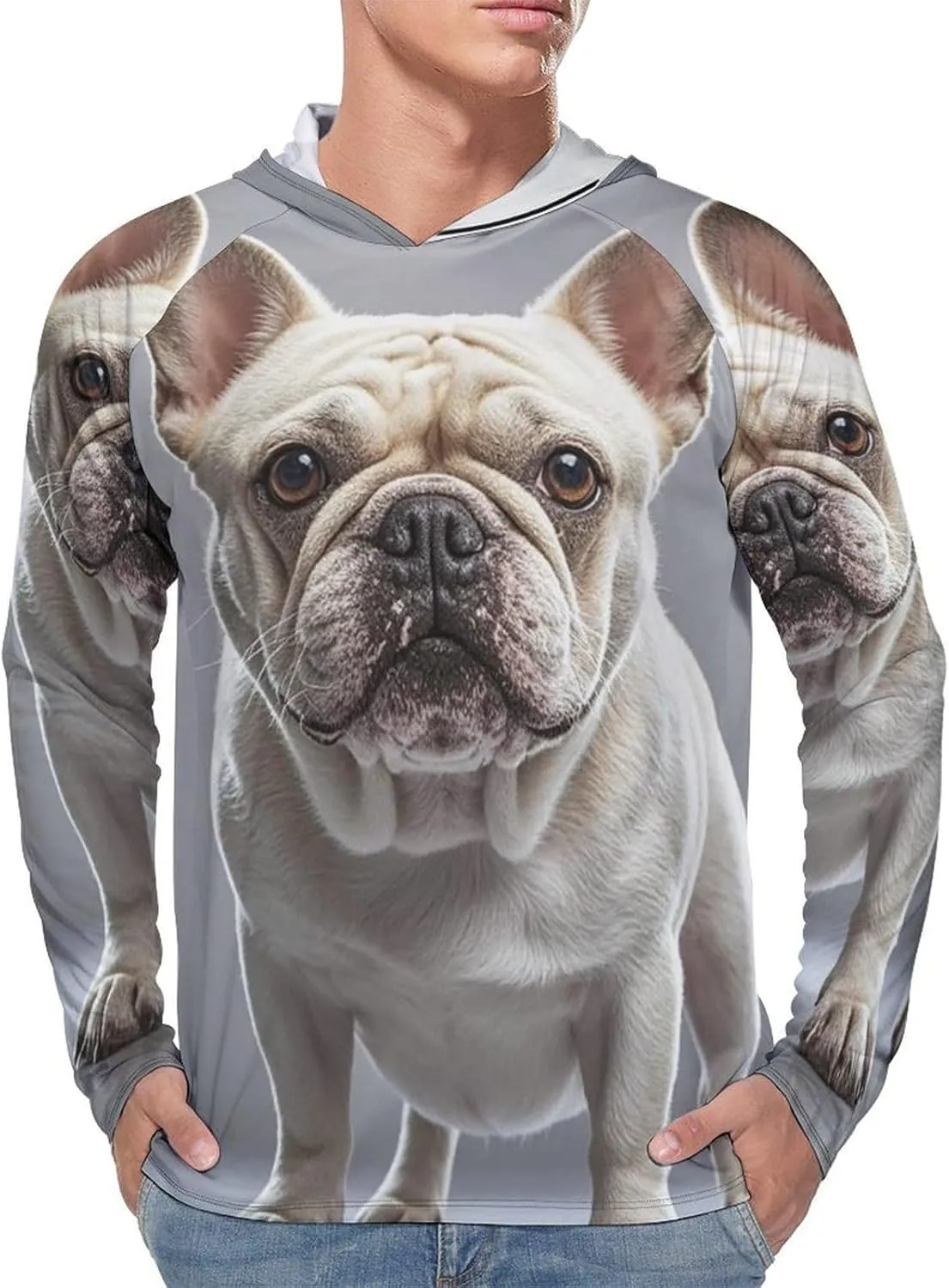 Men's UPF 50  Sun Protection Hoodie Outdoor UV Shirts French Bulldog Long Sleeve Quick Dry Fishing Hiking Shirt