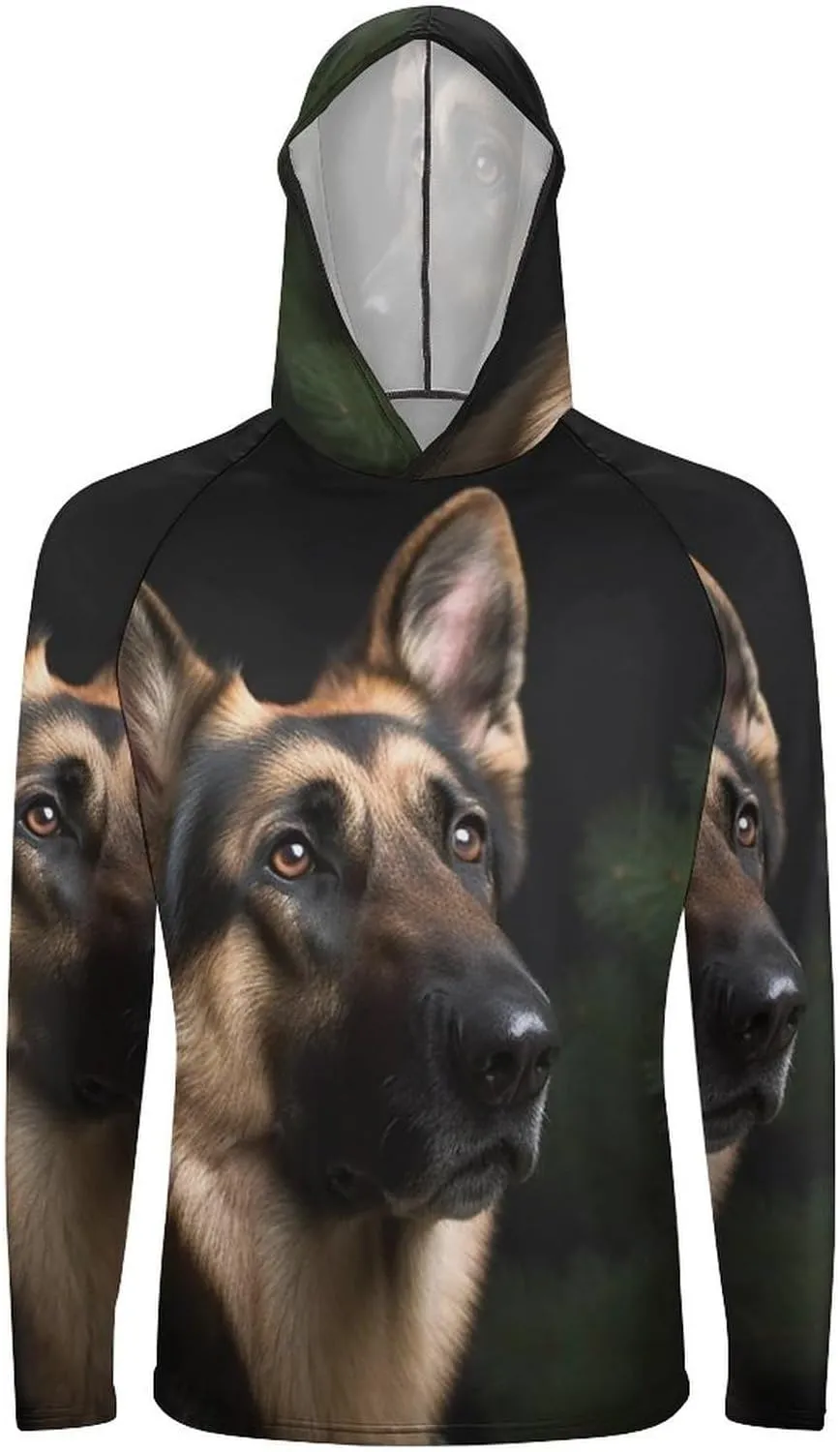 Men's UPF 50  Sun Protection Hoodie Outdoor UV Shirts German Shepherd Long Sleeve Quick Dry Fishing Hiking Shirt