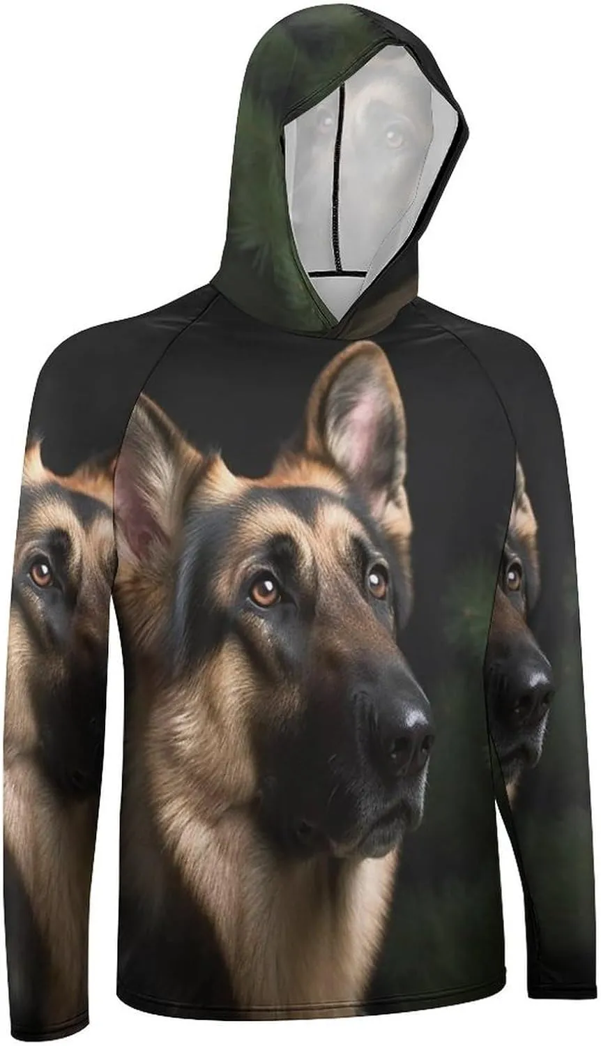 Men's UPF 50  Sun Protection Hoodie Outdoor UV Shirts German Shepherd Long Sleeve Quick Dry Fishing Hiking Shirt