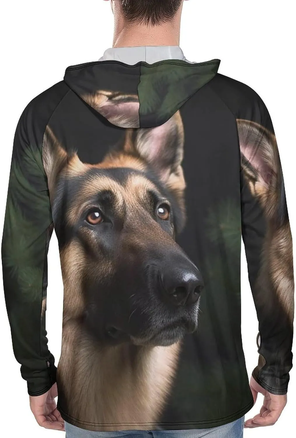 Men's UPF 50  Sun Protection Hoodie Outdoor UV Shirts German Shepherd Long Sleeve Quick Dry Fishing Hiking Shirt