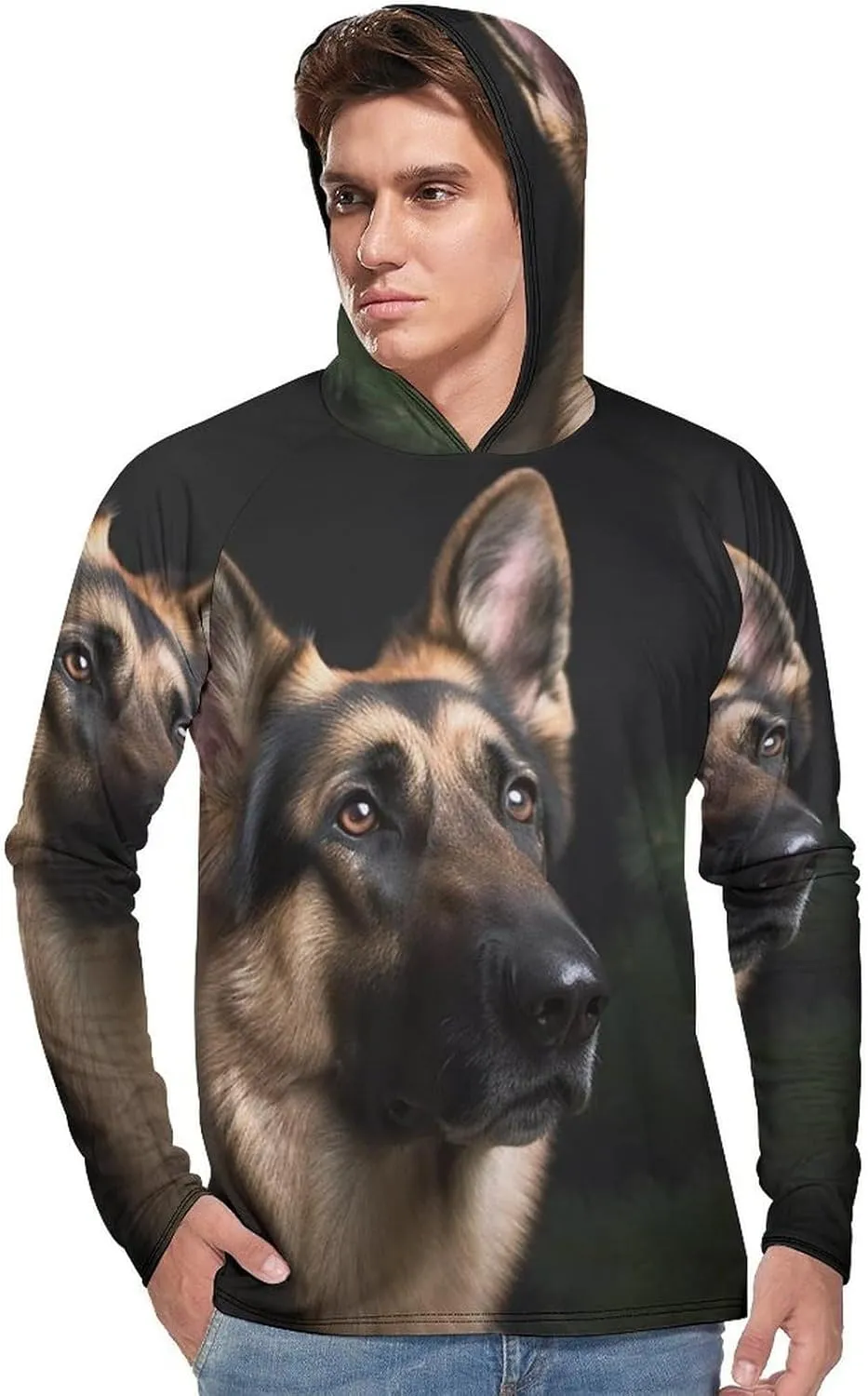 Men's UPF 50  Sun Protection Hoodie Outdoor UV Shirts German Shepherd Long Sleeve Quick Dry Fishing Hiking Shirt