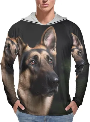 Men's UPF 50  Sun Protection Hoodie Outdoor UV Shirts German Shepherd Long Sleeve Quick Dry Fishing Hiking Shirt