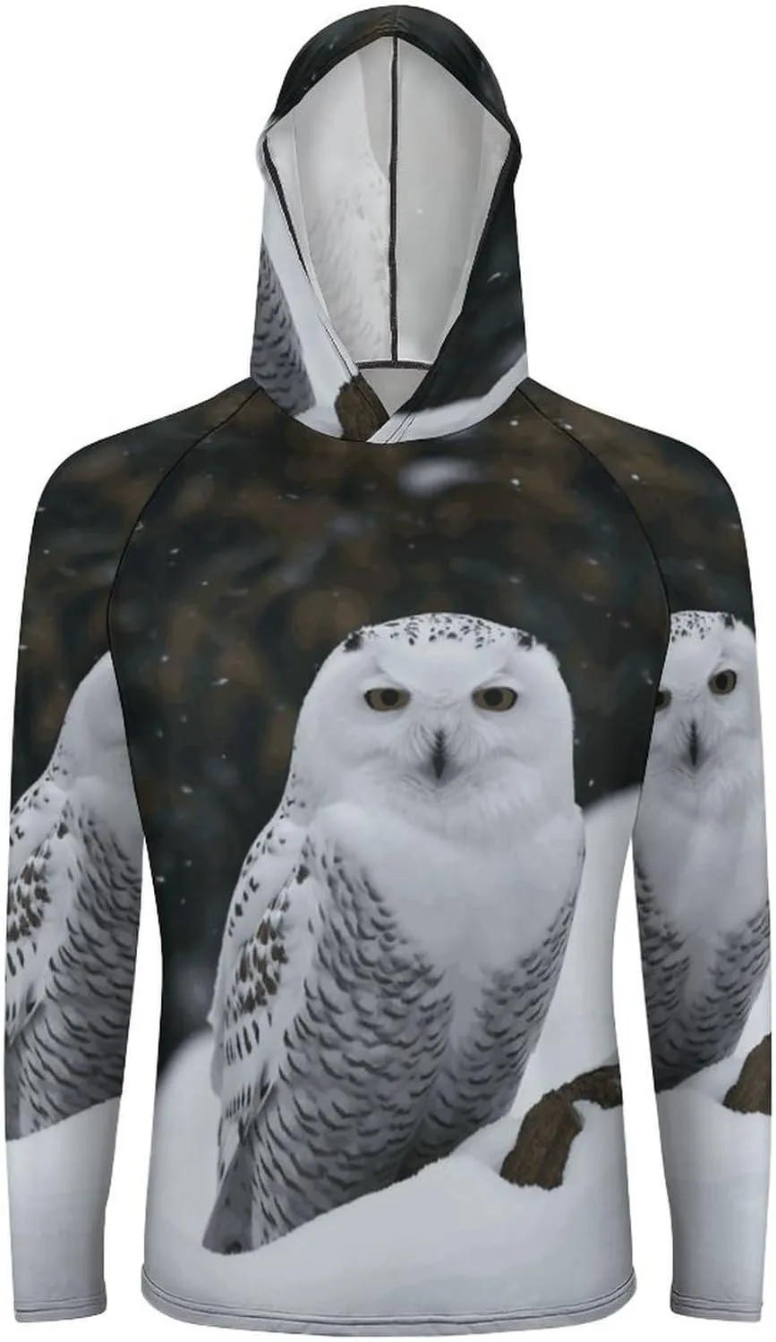 Men's UPF 50  Sun Protection Hoodie Outdoor UV Shirts Snow Owl Long Sleeve Quick Dry Fishing Hiking Shirt