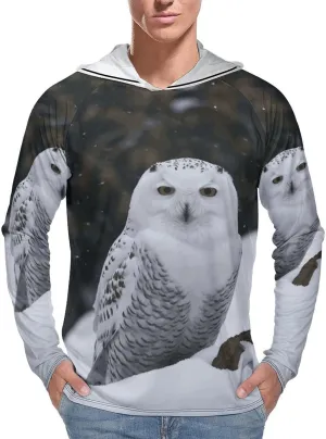 Men's UPF 50  Sun Protection Hoodie Outdoor UV Shirts Snow Owl Long Sleeve Quick Dry Fishing Hiking Shirt