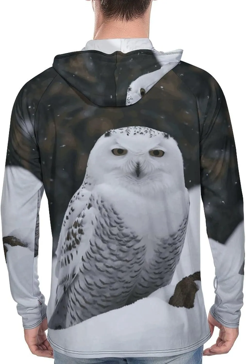 Men's UPF 50  Sun Protection Hoodie Outdoor UV Shirts Snow Owl Long Sleeve Quick Dry Fishing Hiking Shirt