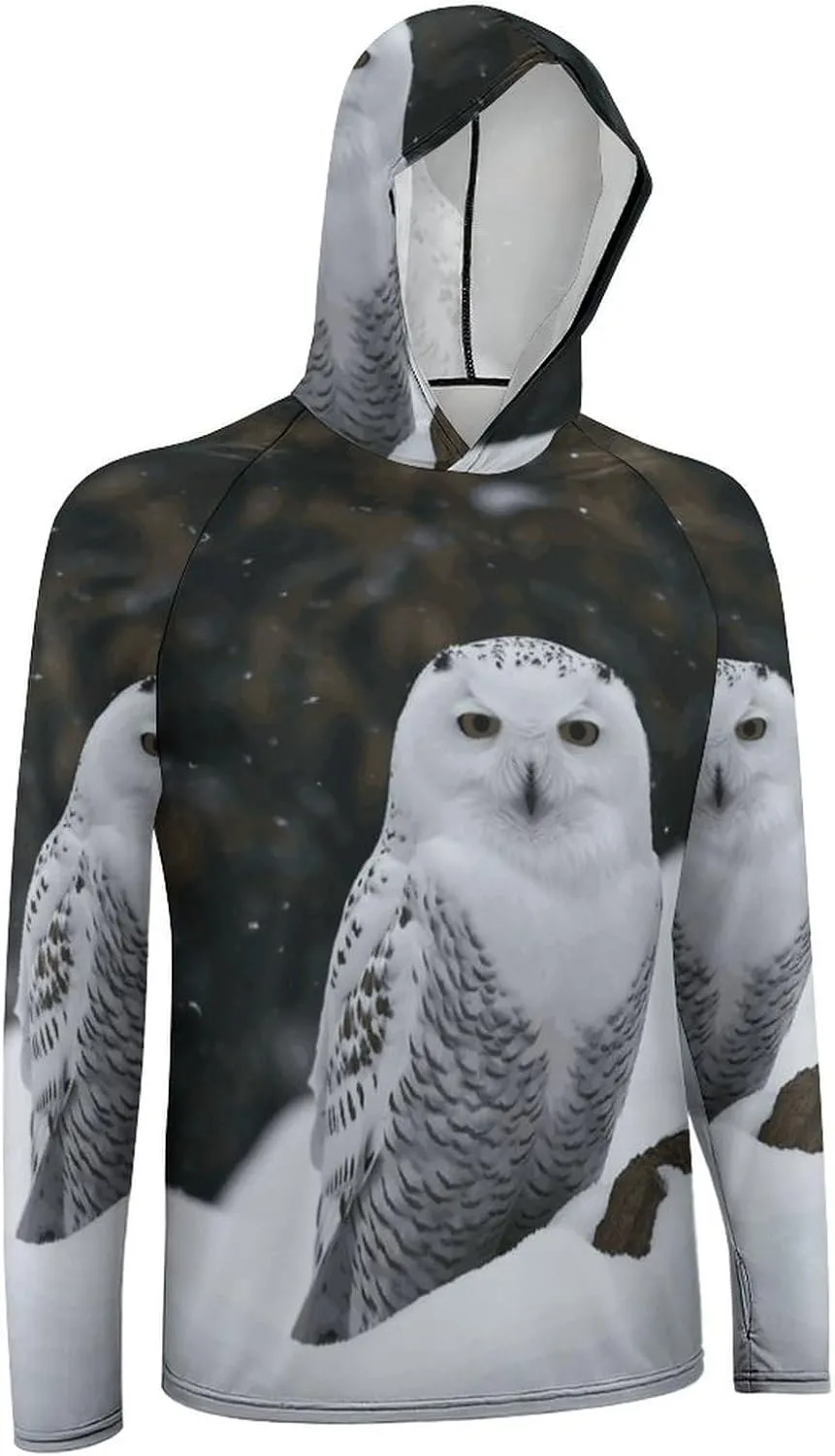 Men's UPF 50  Sun Protection Hoodie Outdoor UV Shirts Snow Owl Long Sleeve Quick Dry Fishing Hiking Shirt