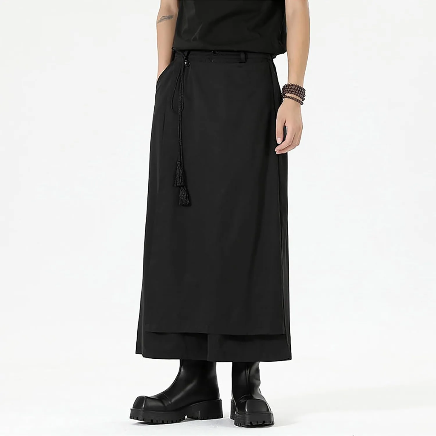 Men's Wide Leg Harem Pants Drop Crotch Baggy Drawstring Streetwear Japanese Harajuku Trousers with Pockets