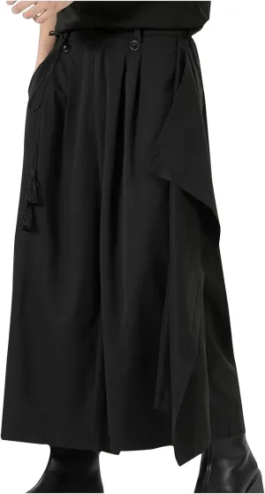 Men's Wide Leg Harem Pants Drop Crotch Baggy Drawstring Streetwear Japanese Harajuku Trousers with Pockets