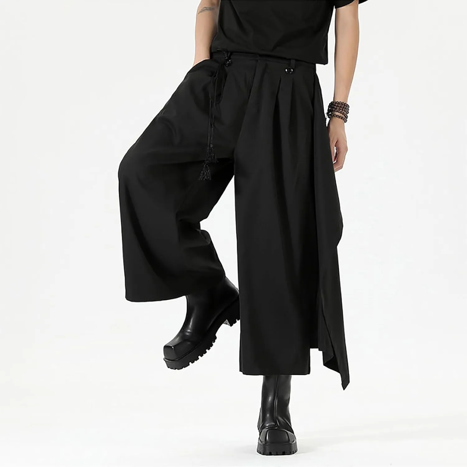 Men's Wide Leg Harem Pants Drop Crotch Baggy Drawstring Streetwear Japanese Harajuku Trousers with Pockets