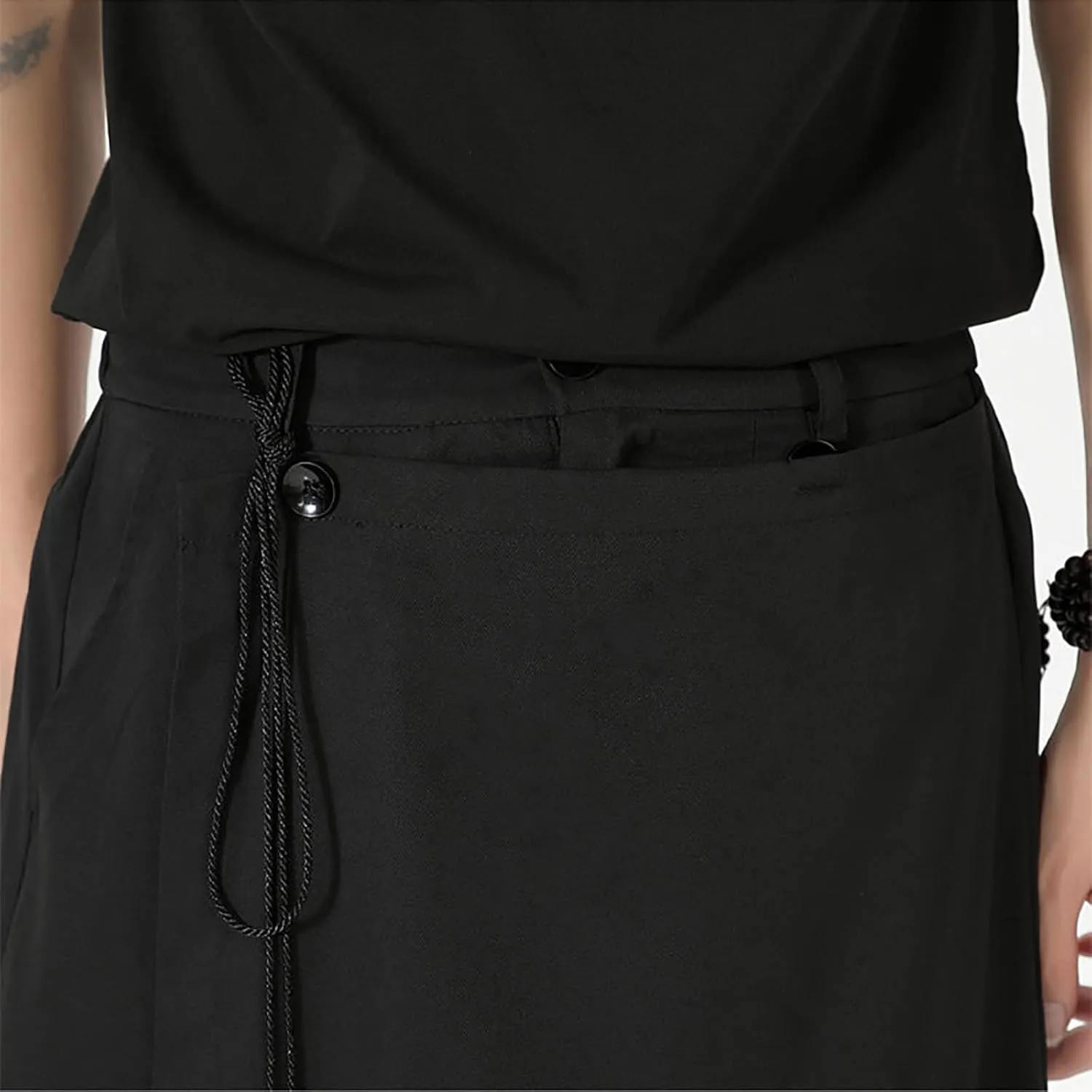 Men's Wide Leg Harem Pants Drop Crotch Baggy Drawstring Streetwear Japanese Harajuku Trousers with Pockets