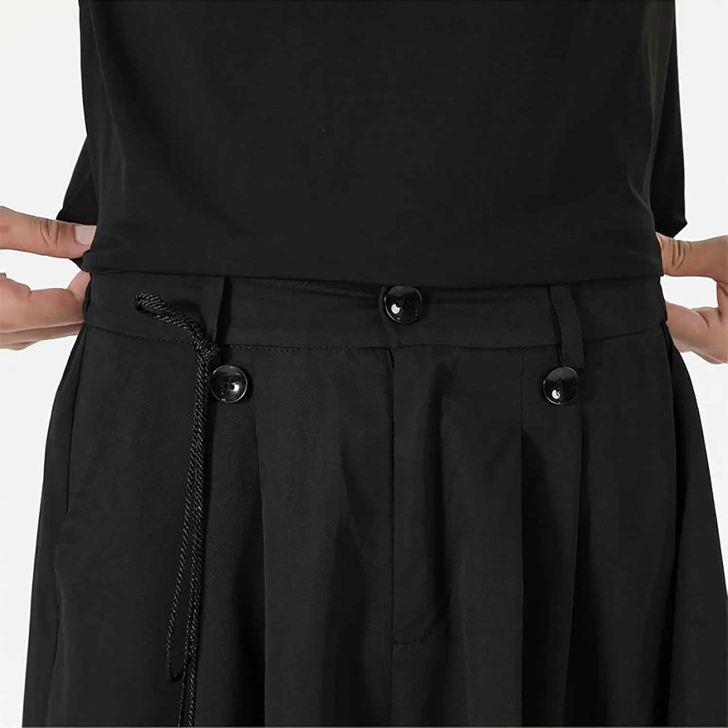 Men's Wide Leg Harem Pants Drop Crotch Baggy Drawstring Streetwear Japanese Harajuku Trousers with Pockets
