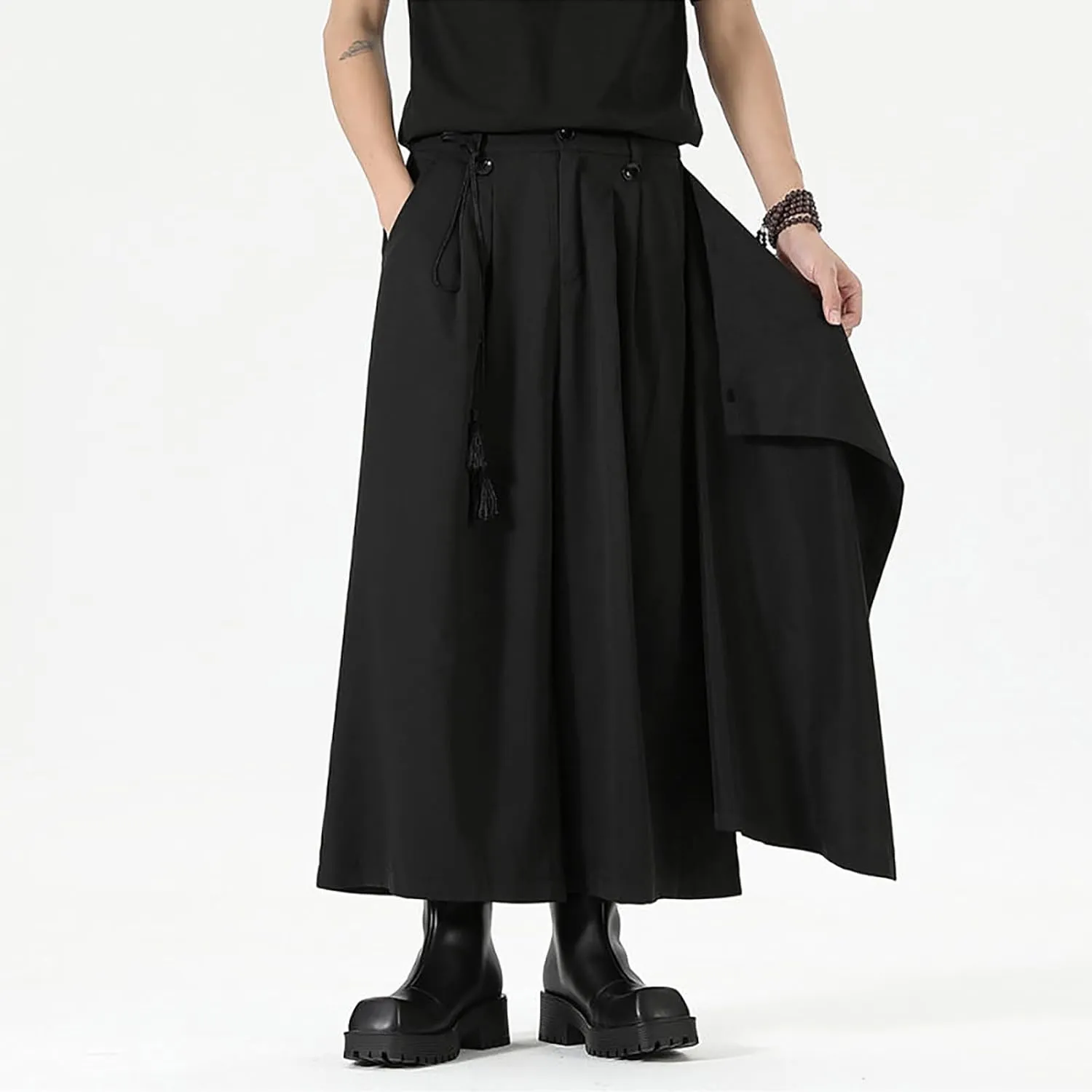 Men's Wide Leg Harem Pants Drop Crotch Baggy Drawstring Streetwear Japanese Harajuku Trousers with Pockets