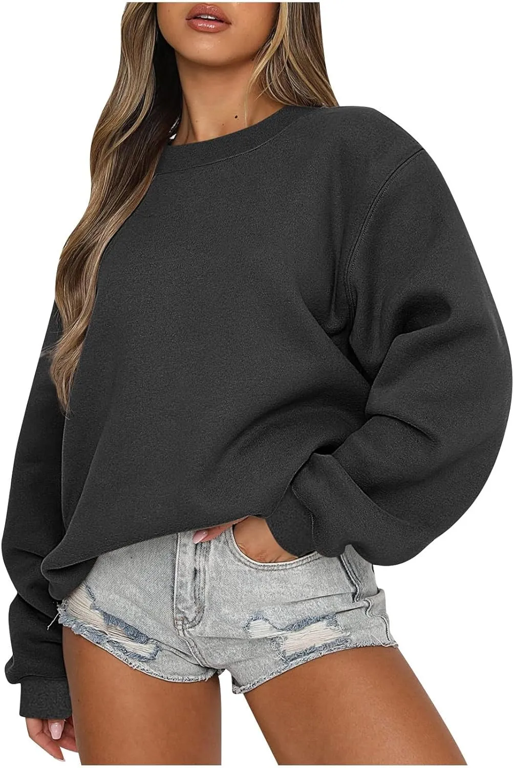 midelxp Oversized Crewneck Sweatshirt Women Loose Fit Long Sleeve Fleece Pullover Y2k Tops Fall Casual Preppy Clothes 2024