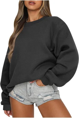 midelxp Oversized Crewneck Sweatshirt Women Loose Fit Long Sleeve Fleece Pullover Y2k Tops Fall Casual Preppy Clothes 2024