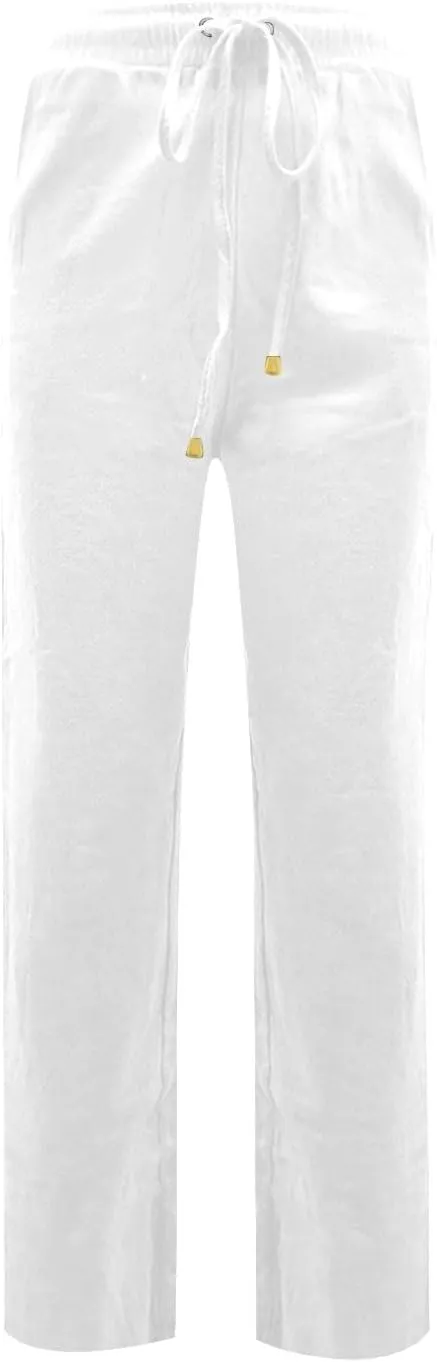 midelxp Straight Leg Linen Pants Women Comfy Loose Fitting Drawstring Pants with Pockets Casual High Waisted Trousers Pants