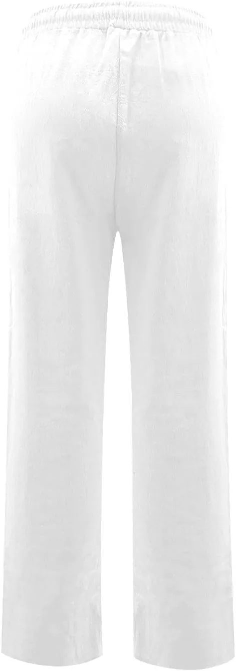 midelxp Straight Leg Linen Pants Women Comfy Loose Fitting Drawstring Pants with Pockets Casual High Waisted Trousers Pants