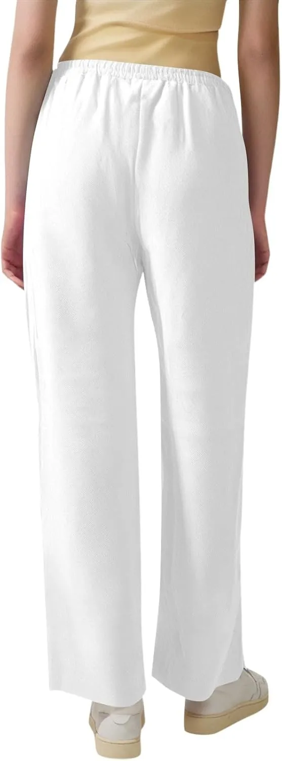 midelxp Straight Leg Linen Pants Women Comfy Loose Fitting Drawstring Pants with Pockets Casual High Waisted Trousers Pants