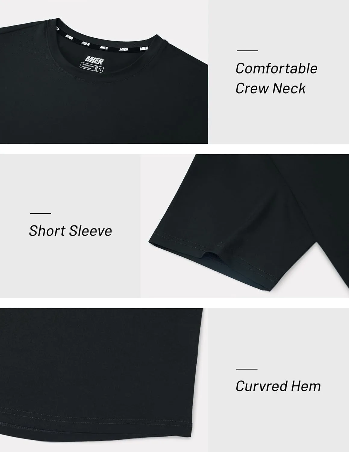 MIER Men's Workout T Shirts Dry Fit Short Sleeve Athletic Gym Running Lightweight Performance Tee Tops, Polyester, UPF 50 