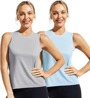 MIER Women's Sleeveless Workout Shirts UPF 50 Sun Protection Running Gym Tank Top Dry Fit Exercise Tennis Muscle Tee