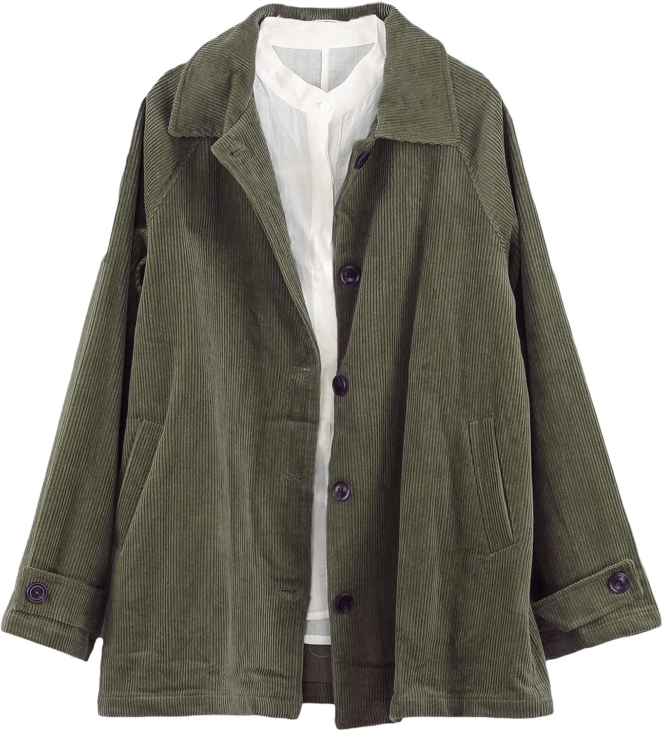Minibee Women's Corduroy Jackets Long Sleeve Coats Button Down Outwear Tops with Pockets