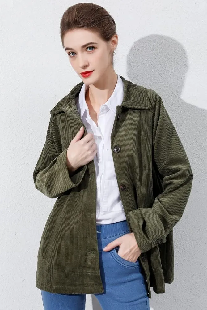 Minibee Women's Corduroy Jackets Long Sleeve Coats Button Down Outwear Tops with Pockets