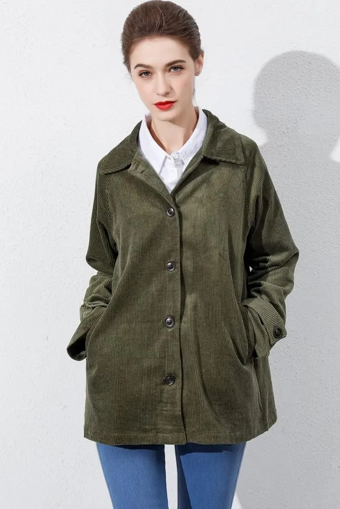 Minibee Women's Corduroy Jackets Long Sleeve Coats Button Down Outwear Tops with Pockets