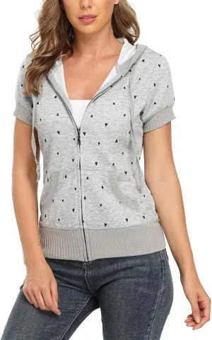 MISS MOLY Women Short Sleeves Hoodie Jacket Full Zip Up Lightweight Sweatshirt Casual