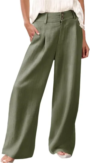 Miyaomn Linen Pants for Women High Waisted Casual Loose Wide Leg Palazzo Pants Summer Travel Beach Dress Trousers with Pocket