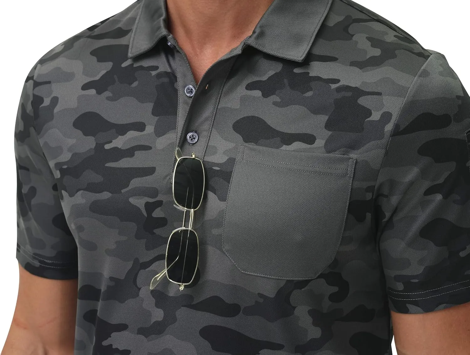 MoFiz Mens Camo Polo Golf Shirts Lightweight Dry Fit Pique Short Sleeve Collared Hiking T-Shirts Dry fit Activewear