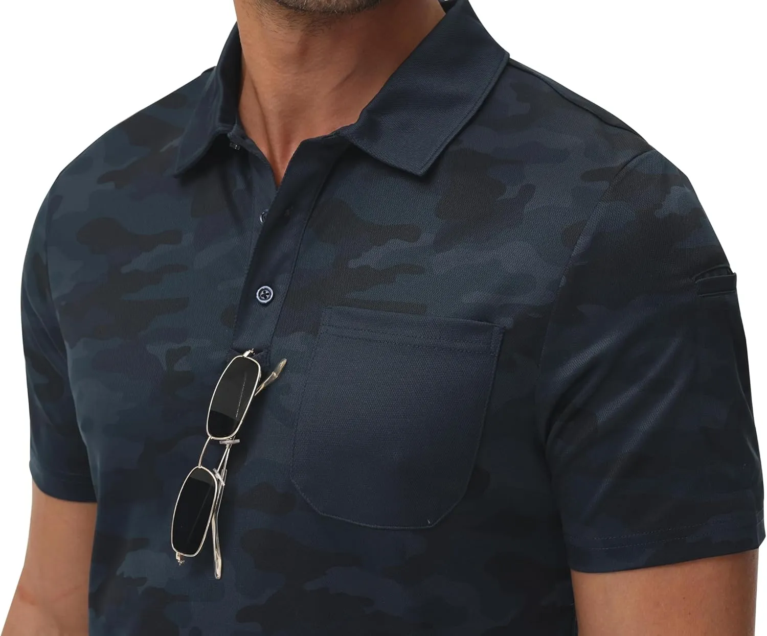 MoFiz Mens Camo Polo Golf Shirts Lightweight Dry Fit Pique Short Sleeve Collared Hiking T-Shirts Dry fit Activewear