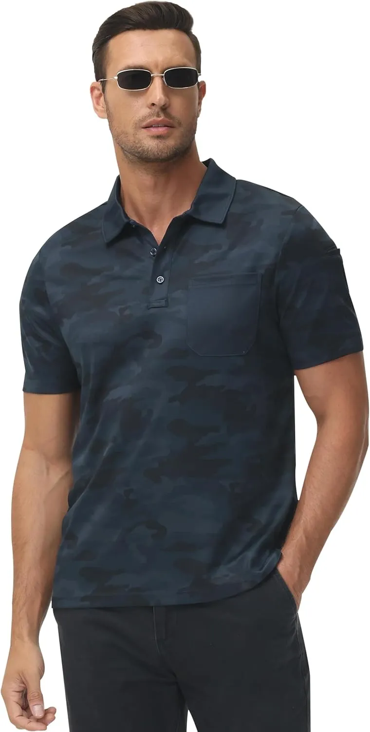 MoFiz Mens Camo Polo Golf Shirts Lightweight Dry Fit Pique Short Sleeve Collared Hiking T-Shirts Dry fit Activewear
