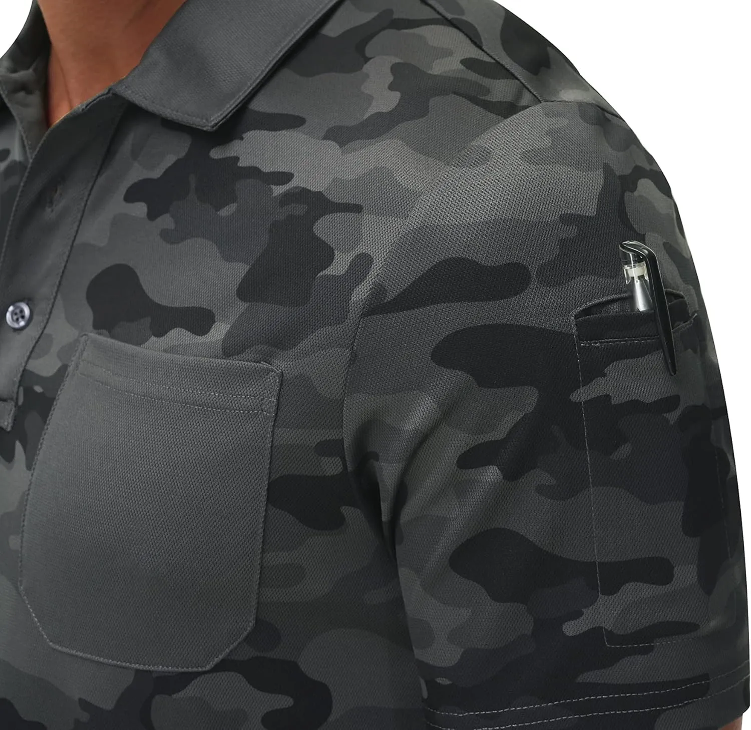 MoFiz Mens Camo Polo Golf Shirts Lightweight Dry Fit Pique Short Sleeve Collared Hiking T-Shirts Dry fit Activewear
