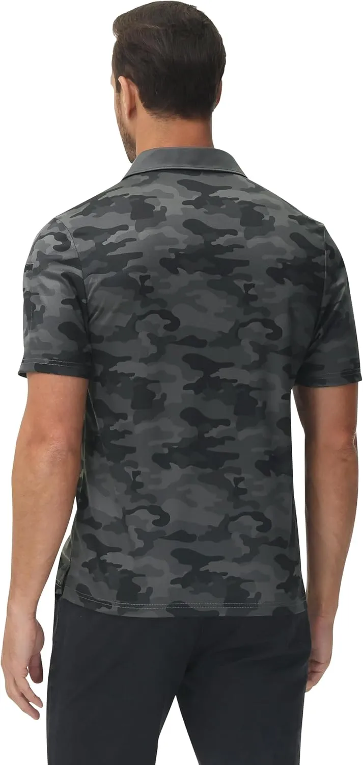 MoFiz Mens Camo Polo Golf Shirts Lightweight Dry Fit Pique Short Sleeve Collared Hiking T-Shirts Dry fit Activewear