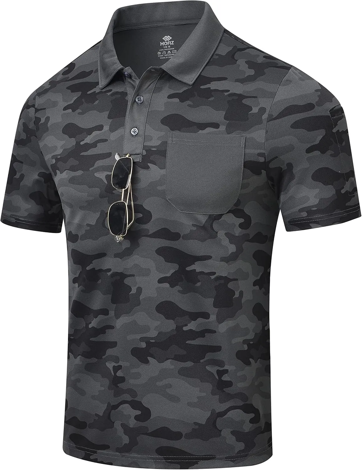 MoFiz Mens Camo Polo Golf Shirts Lightweight Dry Fit Pique Short Sleeve Collared Hiking T-Shirts Dry fit Activewear