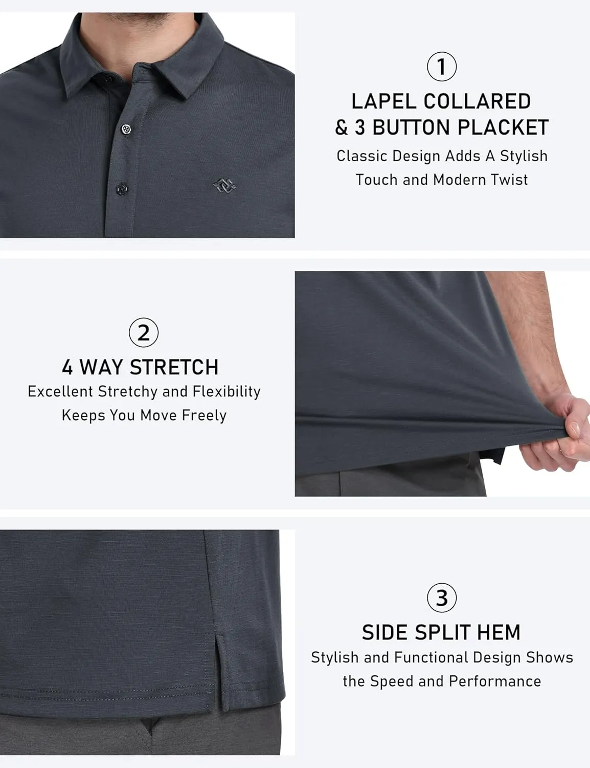 MoFiz Men's Henley Polo Shirts Short Sleeve Moisture Wicking Collarless Golf Polo Shirt Summer Casual