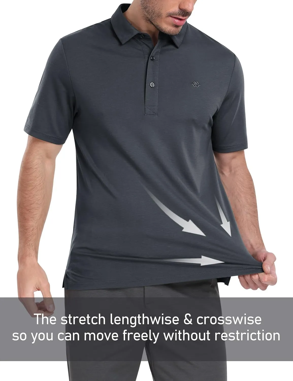 MoFiz Men's Henley Polo Shirts Short Sleeve Moisture Wicking Collarless Golf Polo Shirt Summer Casual