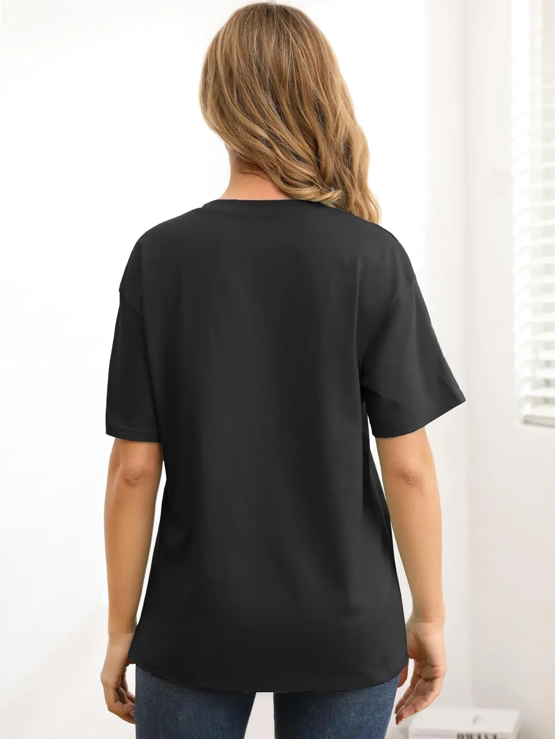 Muchpow Women's Crewneck Summer T Shirt Short Sleeve Casual Loose Tops with Pocket