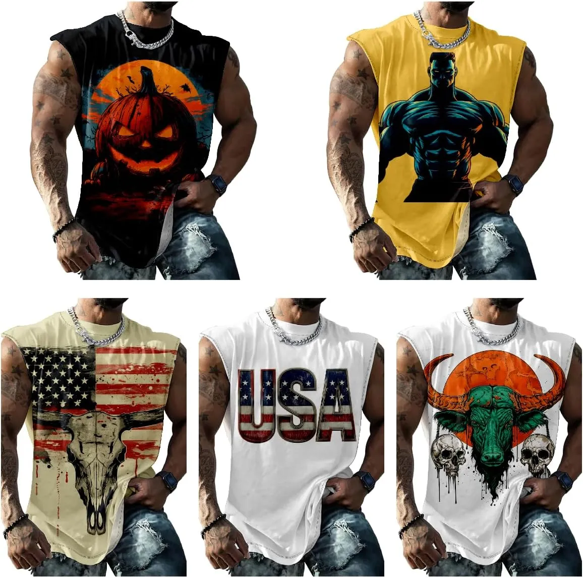 Muscle Shirts for Men Graphic Tank Top Summer Mens Sleeveless Shirts Quick Dry Cool 3D Design Bodybuilding Tee