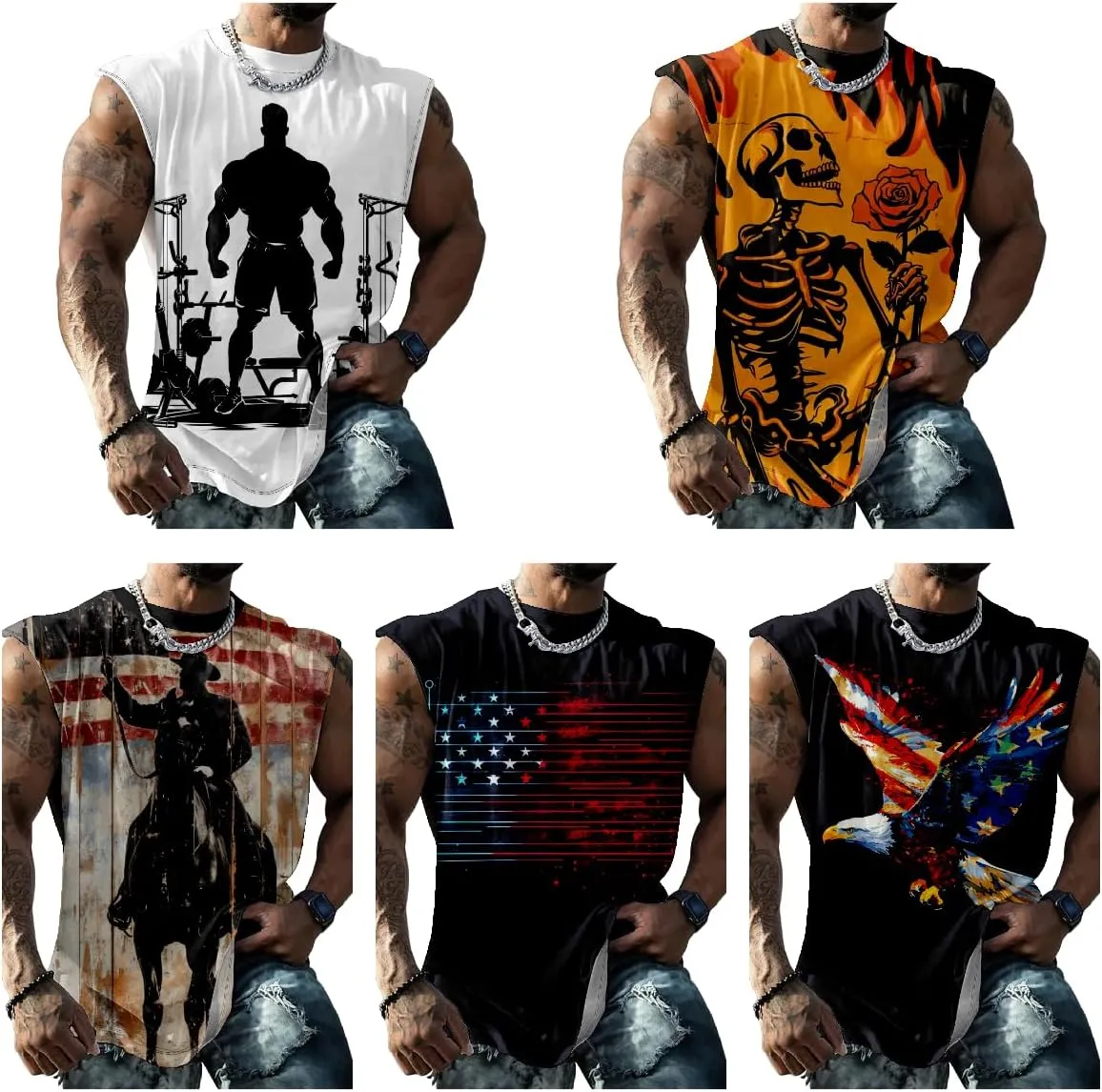 Muscle Shirts for Men Graphic Tank Top Summer Mens Sleeveless Shirts Quick Dry Cool 3D Design Bodybuilding Tee