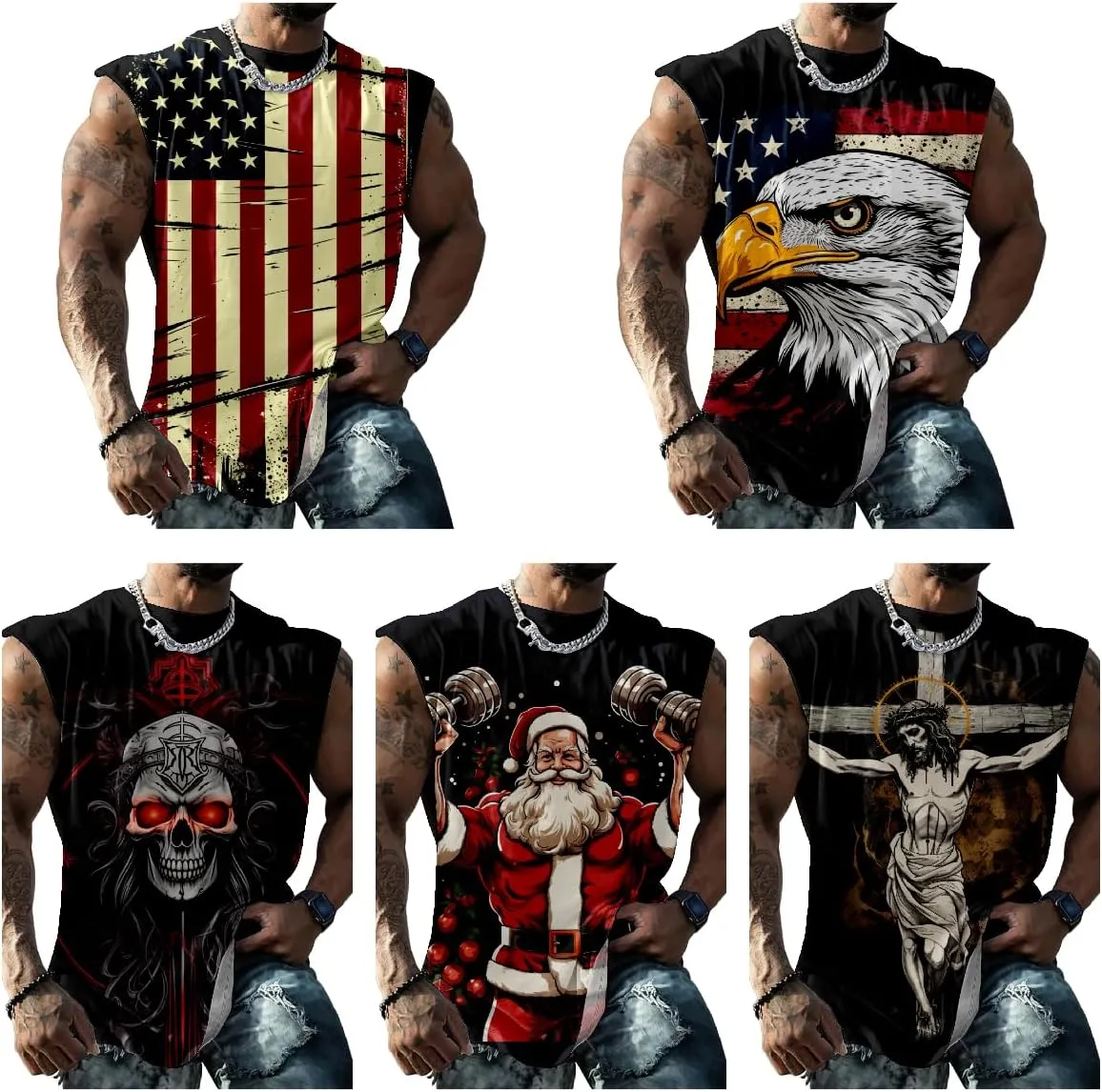 Muscle Shirts for Men Graphic Tank Top Summer Mens Sleeveless Shirts Quick Dry Cool 3D Design Bodybuilding Tee