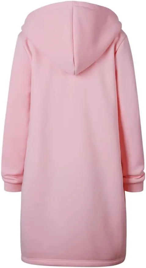 Muyise Women's Casual Zip Up Long Hoodies Tunic Sweatshirt Winter Warm Long Sleeve Hooded Outerwear Jacket Coat with Pockets