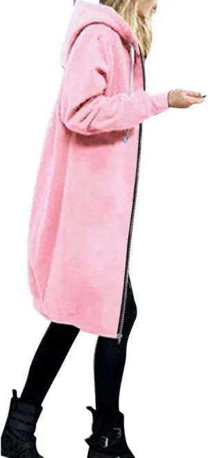 Muyise Women's Casual Zip Up Long Hoodies Tunic Sweatshirt Winter Warm Long Sleeve Hooded Outerwear Jacket Coat with Pockets