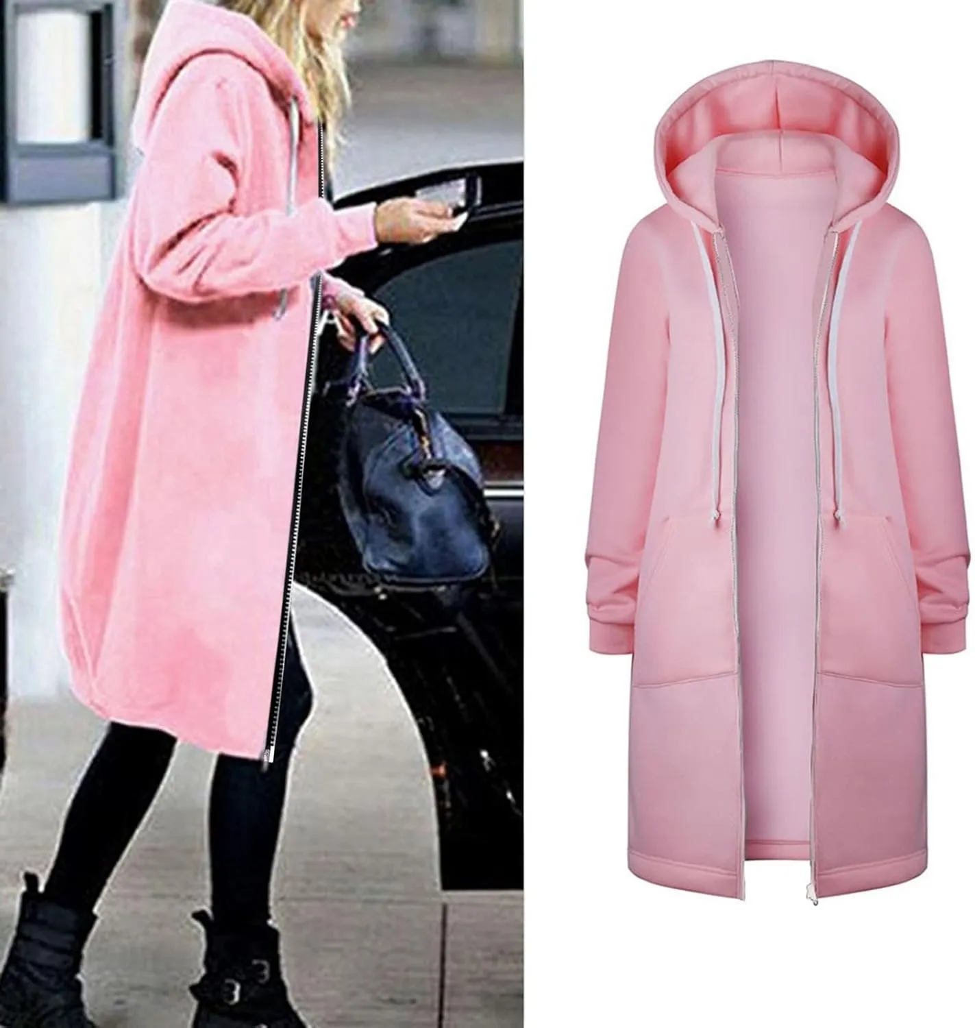 Muyise Women's Casual Zip Up Long Hoodies Tunic Sweatshirt Winter Warm Long Sleeve Hooded Outerwear Jacket Coat with Pockets