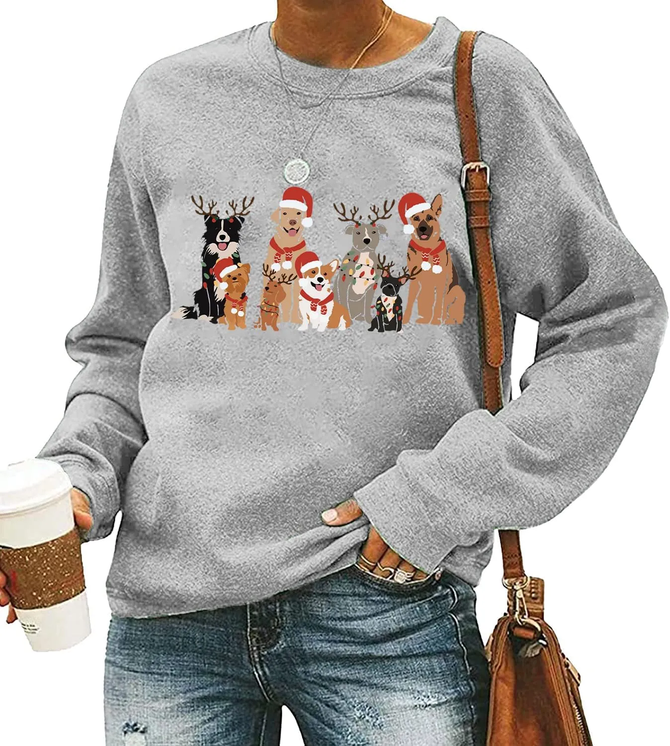 MYCHTE Christmas Dog Sweatshirt Women Dog Owner Xmas T Shirt Gift Casual Long Sleeve Pullover Tops Cute Dogs Graphic Tee