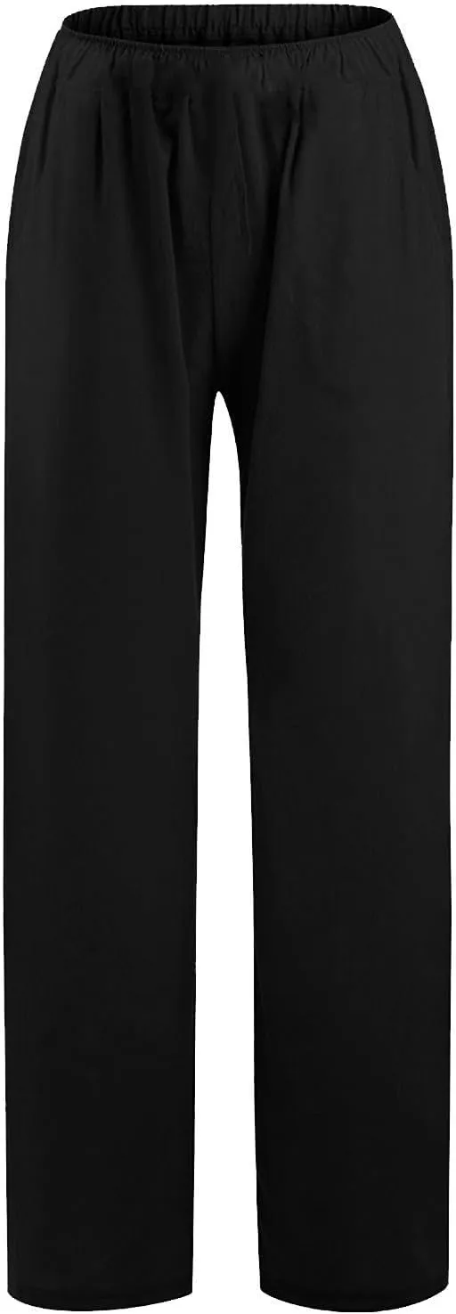 NBXNZWF Women's Cotton Linen Pants 2025 Summer Casual Straight Leg Trousers Wide Leg Loose Fit Long Pants with Pockets