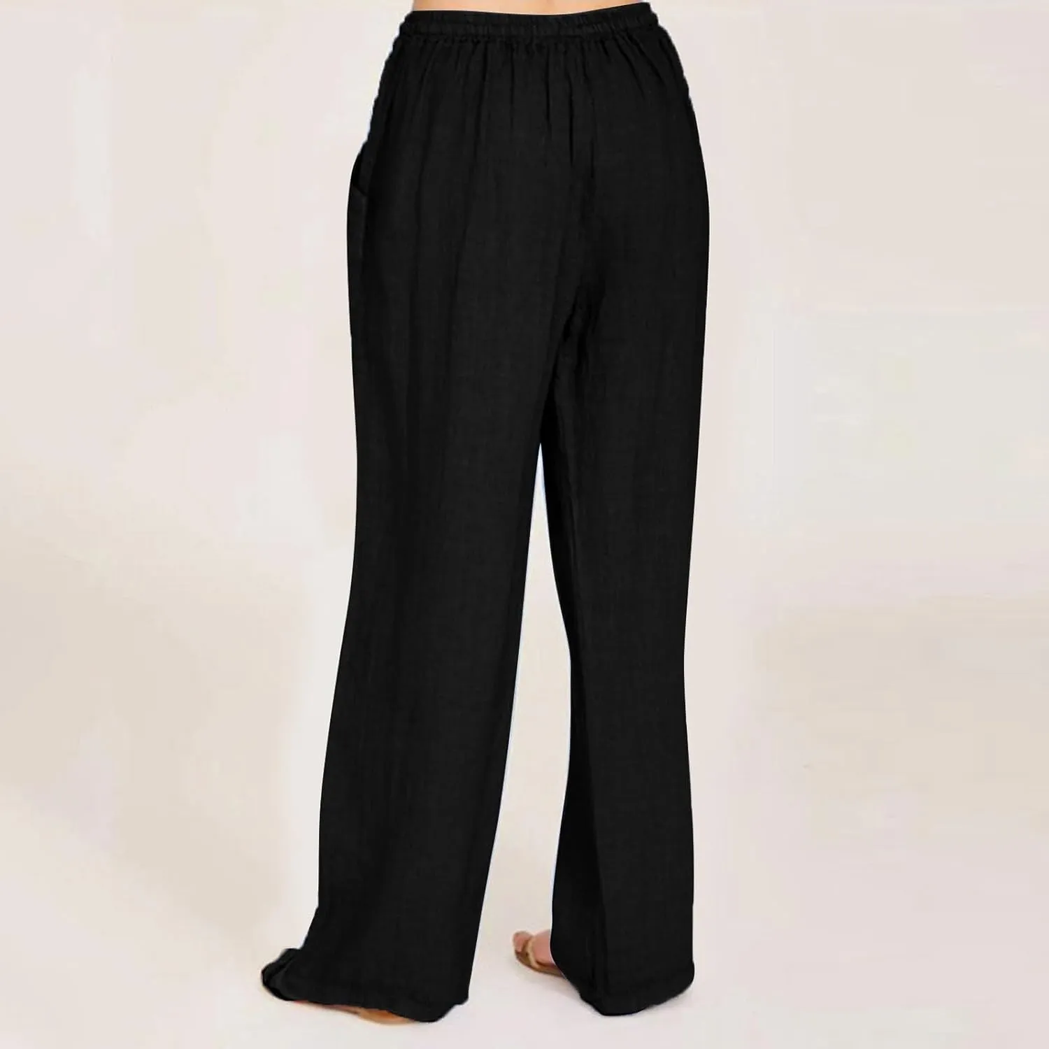NBXNZWF Women's Cotton Linen Pants 2025 Summer Casual Straight Leg Trousers Wide Leg Loose Fit Long Pants with Pockets