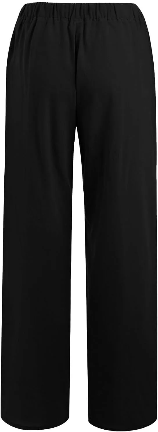 NBXNZWF Women's Cotton Linen Pants 2025 Summer Casual Straight Leg Trousers Wide Leg Loose Fit Long Pants with Pockets