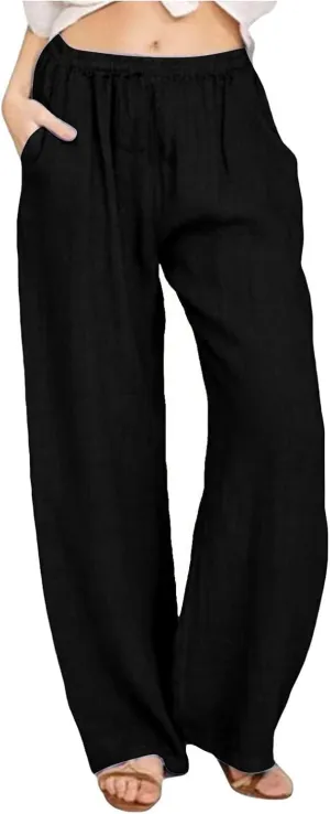 NBXNZWF Women's Cotton Linen Pants 2025 Summer Casual Straight Leg Trousers Wide Leg Loose Fit Long Pants with Pockets